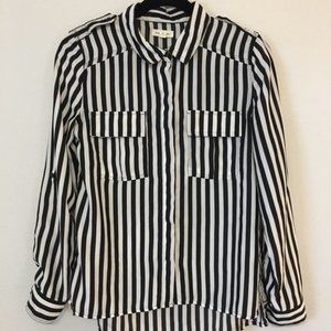 Silence & Noise Striped Roll Sleeve Blouse silence